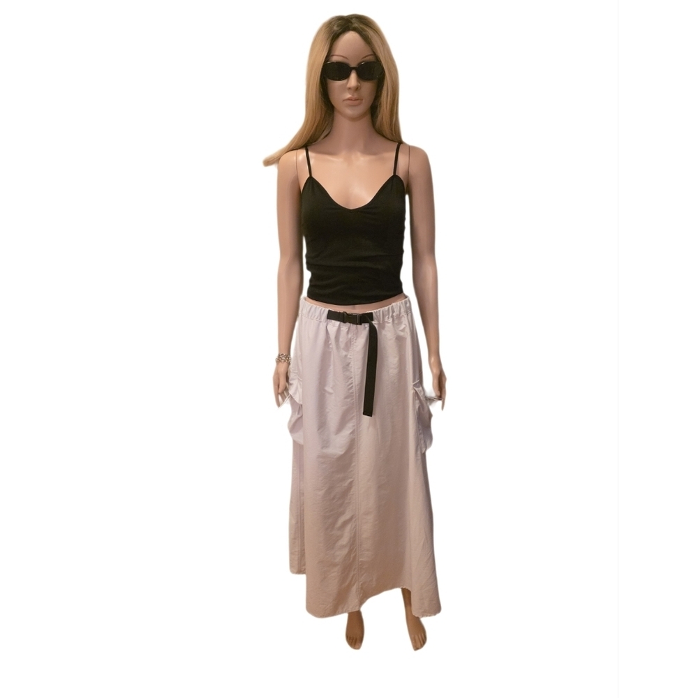 Net Ladies Light KHAKI maxi cargo parachute skirt" EUC 14.5 Waist